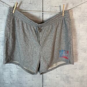 Adidas womens drawstring shorts jersey knit gray USA activewear casual plus size